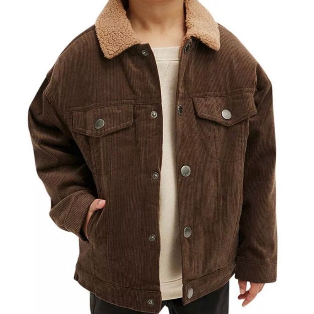 Cotton On Jamie Jacket Brown Corduroy Sherpa Lined Unisex Little Boys Size 9/10